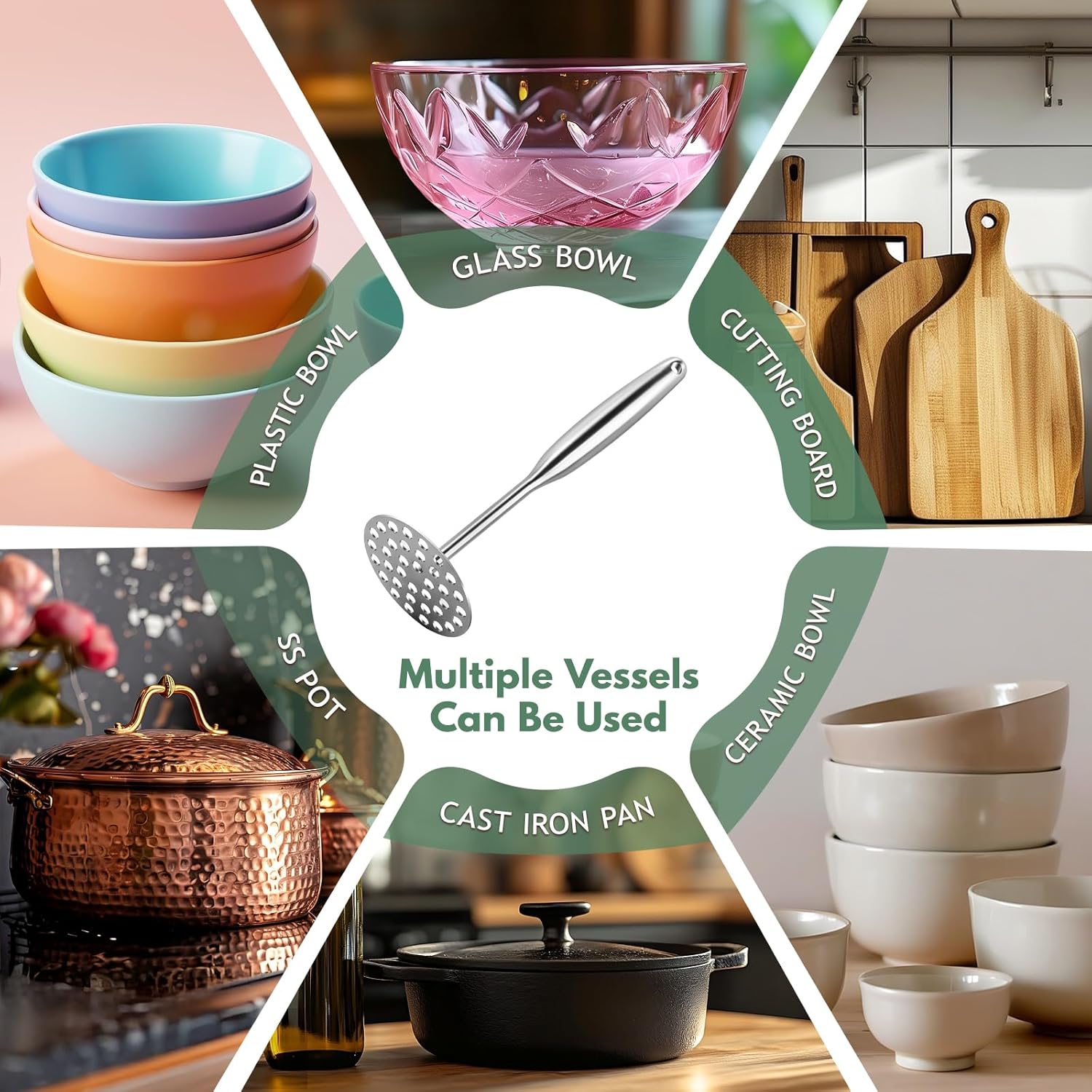 Stainless Steel Potato Masher - Heavy Duty Mashed Potato Maker, Avocado, Sweet Potato, Vegetable, Fruit Mash Tool