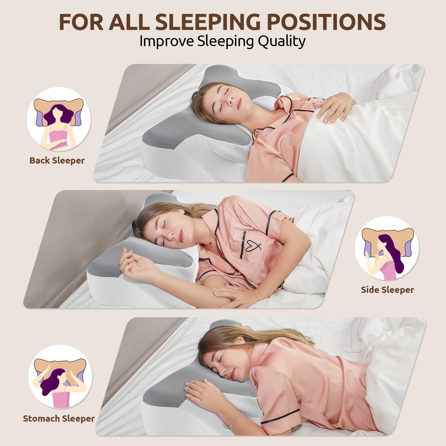 DONAMA Cervical Neck Pillow for Pain Relief,Odorless Contour Memory Foam Pillows with Cooling Pillowcase Cozy Sleeping, Orthopedic Ergonomic Bed Pillows for Side Back Stomach Sleepers