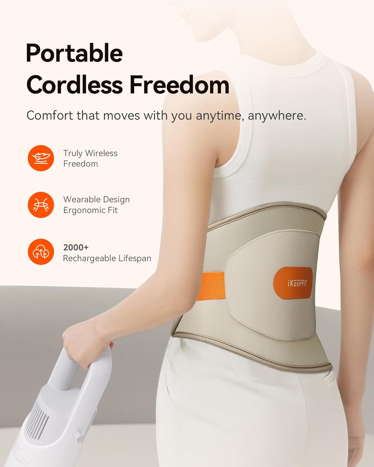 IKEEPFIT® Heating Pad for Back Pain Relief: MAXwarm® 3.0, Portable Cordless Heat Pad with Massager for Period Cramps, 8000mAh Large Battery, FSA Eligible HSA, Christmas Gift for Women Men 90-310 lbs