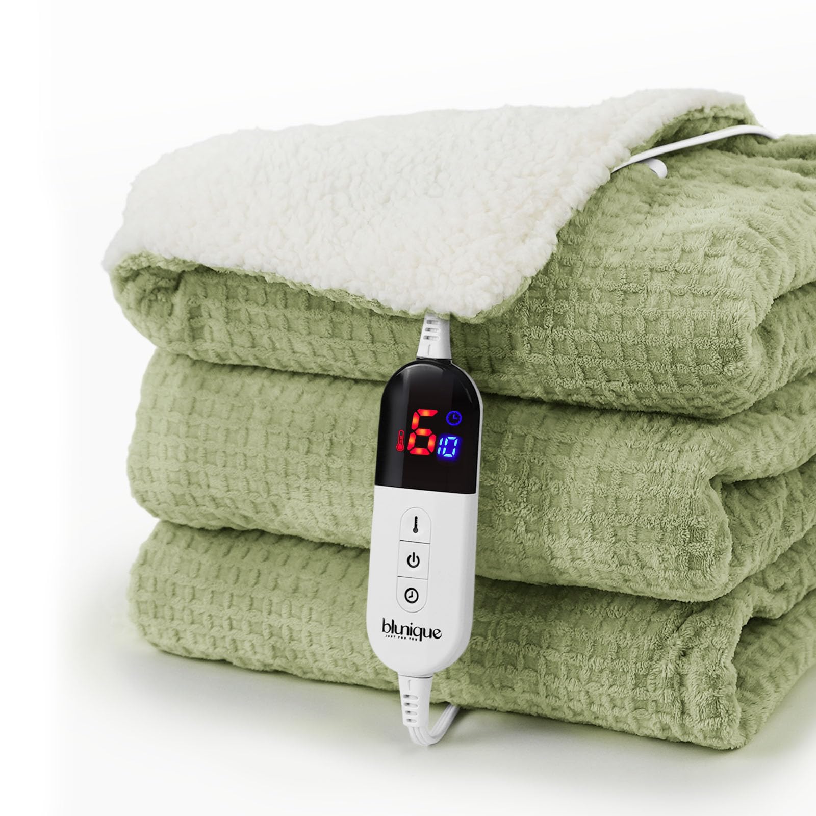 Heated Blanket Electric Throw Waffle, 50x60 Inches Sherpa Fleece Fast Heating Blanket 6 Heating Levels & 4 Hours Auto Off ETL Certification, Grey Throw
