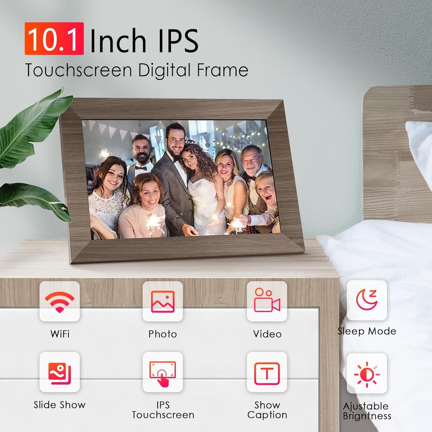 WiFi Digital Picture Frame 10.1 Inch, IPS Touch Screen Smart Cloud Digital Photo Frame with 16GB Storage, Wall Mountable, Auto-Rotate, Share Photos from Anywhere Via App