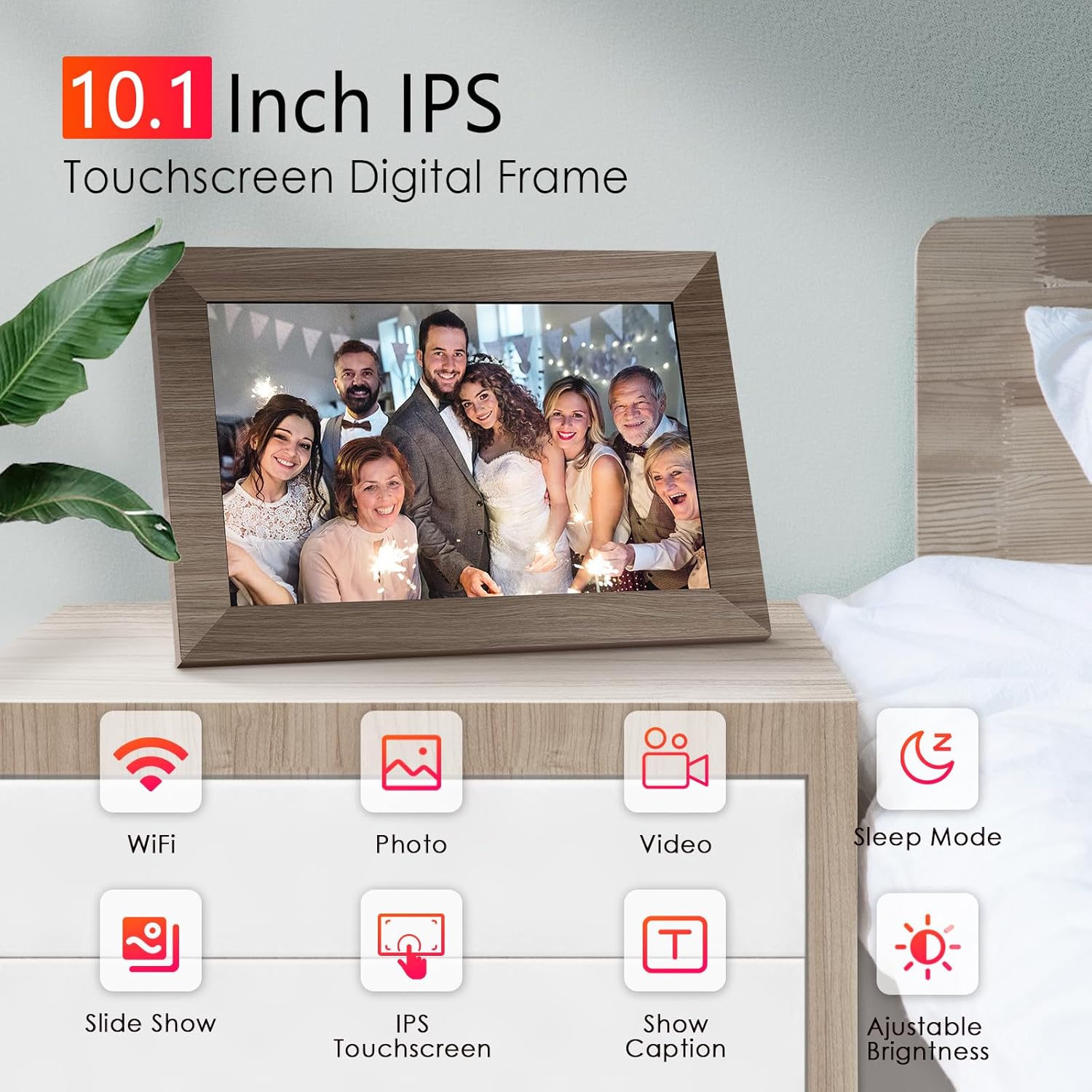 WiFi Digital Picture Frame 10.1 Inch, IPS Touch Screen Smart Cloud Digital Photo Frame with 16GB Storage, Wall Mountable, Auto-Rotate, Share Photos from Anywhere Via App
