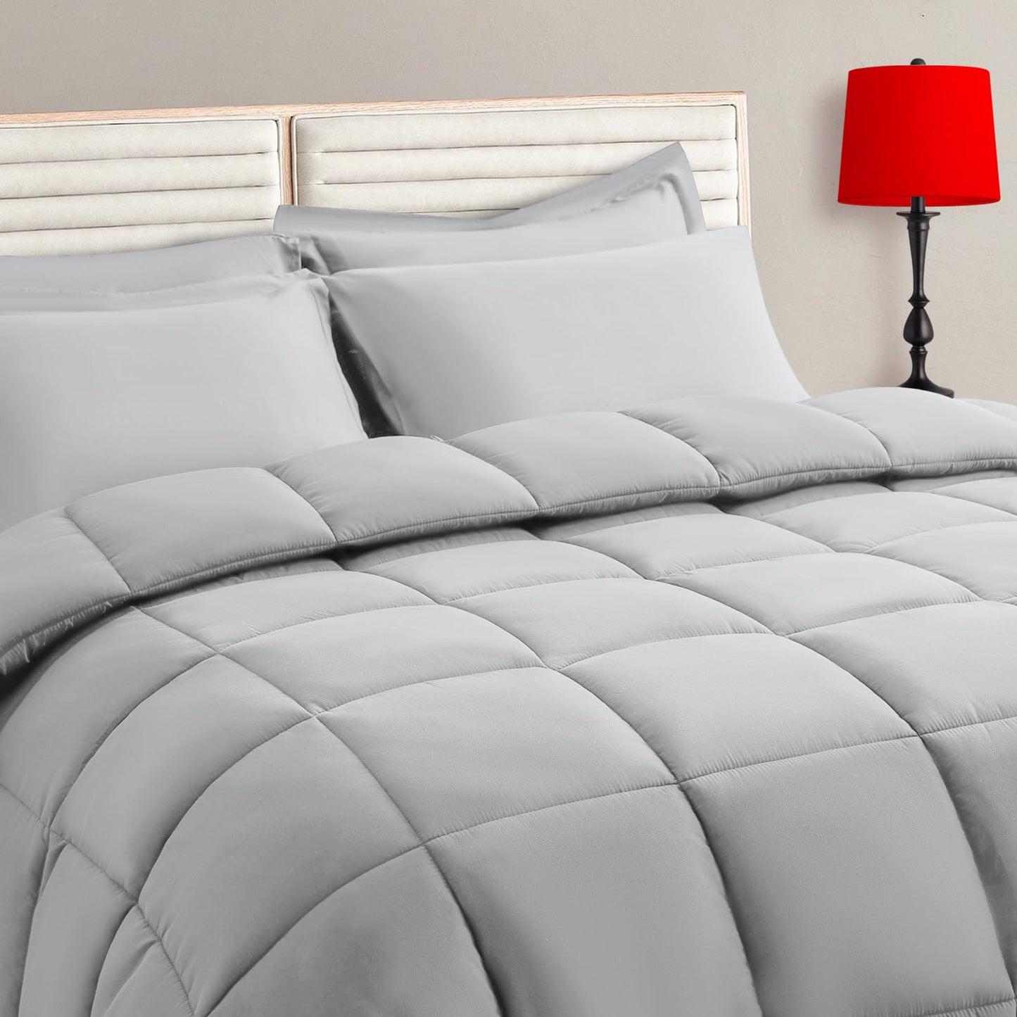 TAIMIT Full Size Comforter Set - 7 Pieces, Bed in a Bag Bedding Sets with All Season Soft Quilted Warm Fluffy Reversible Comforter,Flat Sheet,Fitted Sheet,2 Pillow Shams,2 Pillowcases,Dark Grey
