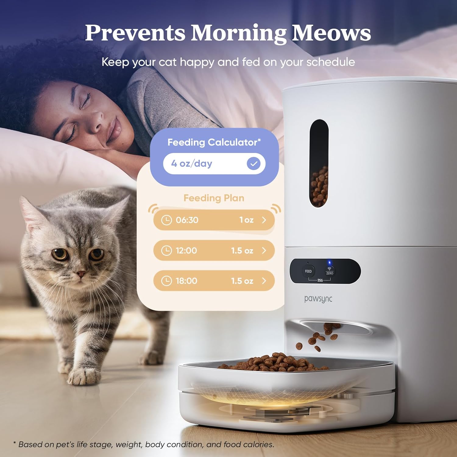 Automatic Cat Feeder, Smart Scale Tracks Pet's Food Intake, App Remote Feeding, 3.6L Timed Food Dispenser for Cats and Dogs, Up to 10 Meals Per Day, Stainless Steel Bowl, Dual Power Supply