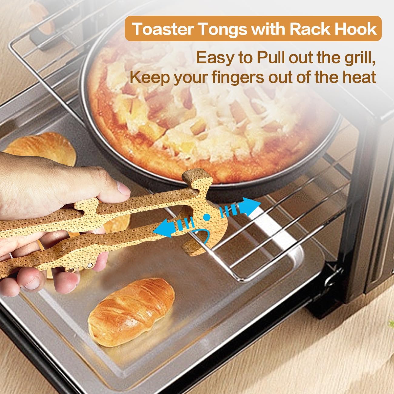 Crocodile-Shaped Wooden Toaster Tongs, 11-Inch Magnetic Kitchen Tongs for Easy Storage, Superior Grip, Oven Rack Puller, Ideal for Toasting, BBQ, Cooking, Cute Kitchen Gadgets and Christmas Gift Ideas