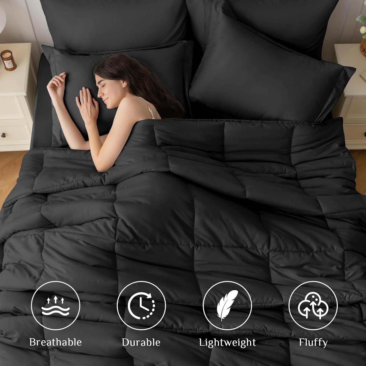 JOLLYVOGUE Queen Comforter Set, 7-Piece Bed in a Bag Queen, Ultra-Soft Comforters Queen Size, Queen Size Comforter Sets, Goose Down Alternative, Oeko-TEX Certified, Sheets & Pillowcases