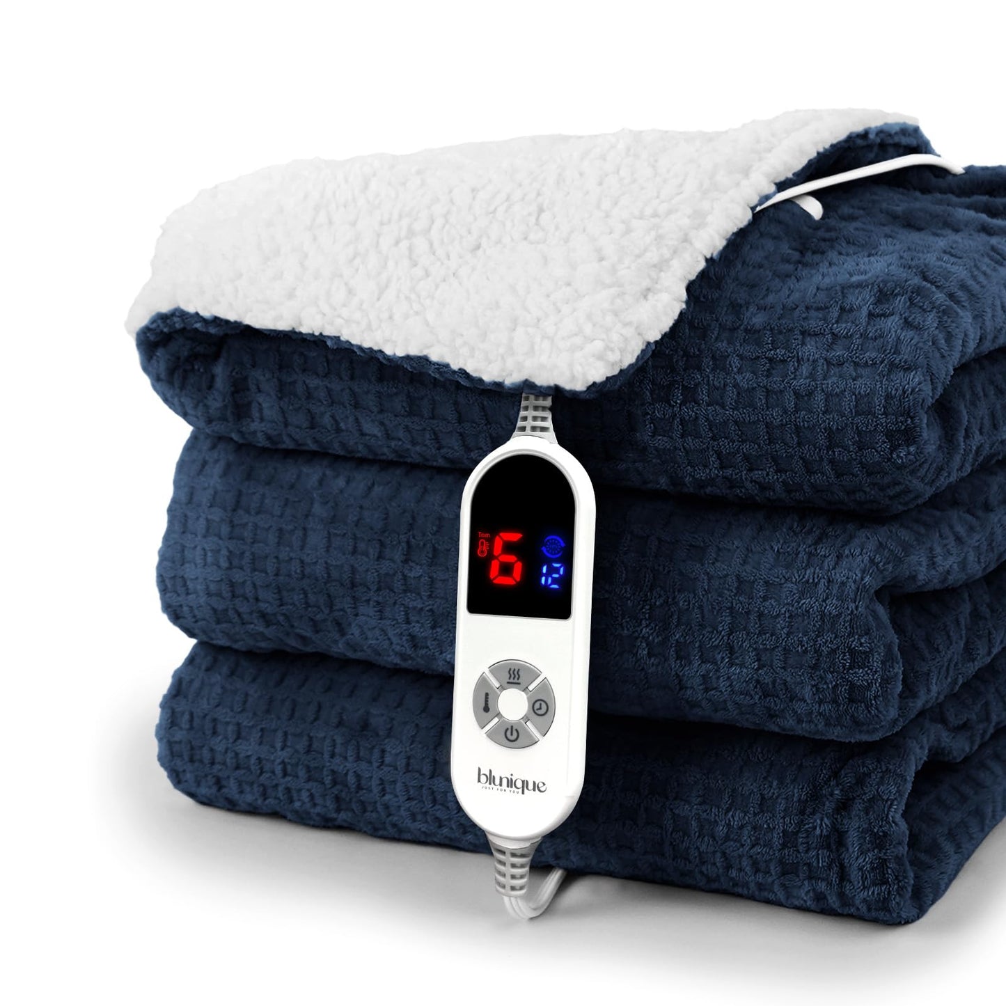 Heated Blanket Electric Throw Waffle, 50x60 Inches Sherpa Fleece Fast Heating Blanket 6 Heating Levels & 4 Hours Auto Off ETL Certification, Grey Throw