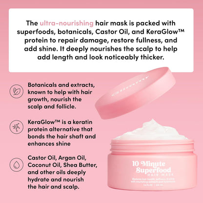 Glimmr 10-Minute Hair Mask for Damaged Hair – Deep Conditioner with Bonding Protein, Castor Oil & Superfood Extracts – Restores Shine, Reduces Breakage, Softens, Strengthens & Adds Fullness