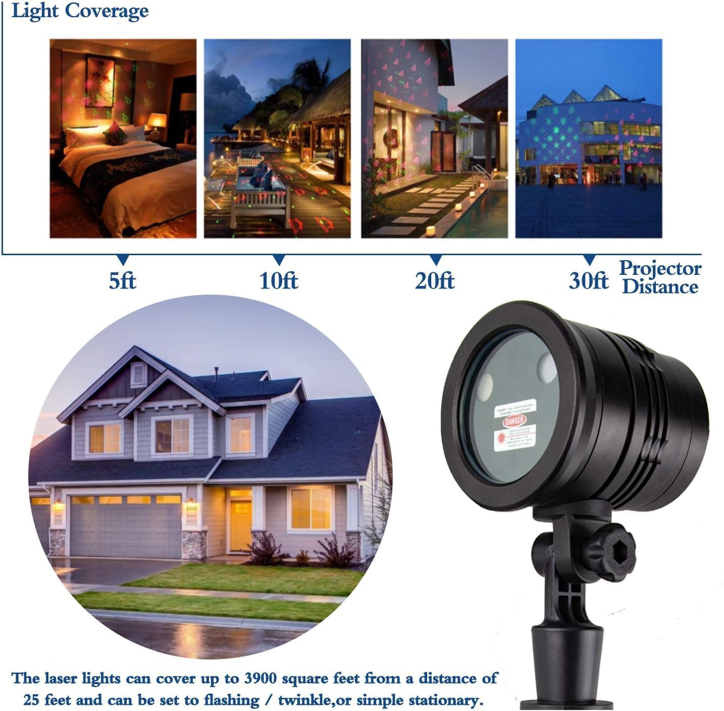 Christmas Projector Lights Outdoor Holiday Laser Lights Landscape Spotlight Red and Green Star Shower with 360 Accessibility Wireless Remote Christmas Decor for Xmas Party Outdoor Garden Patio Wall