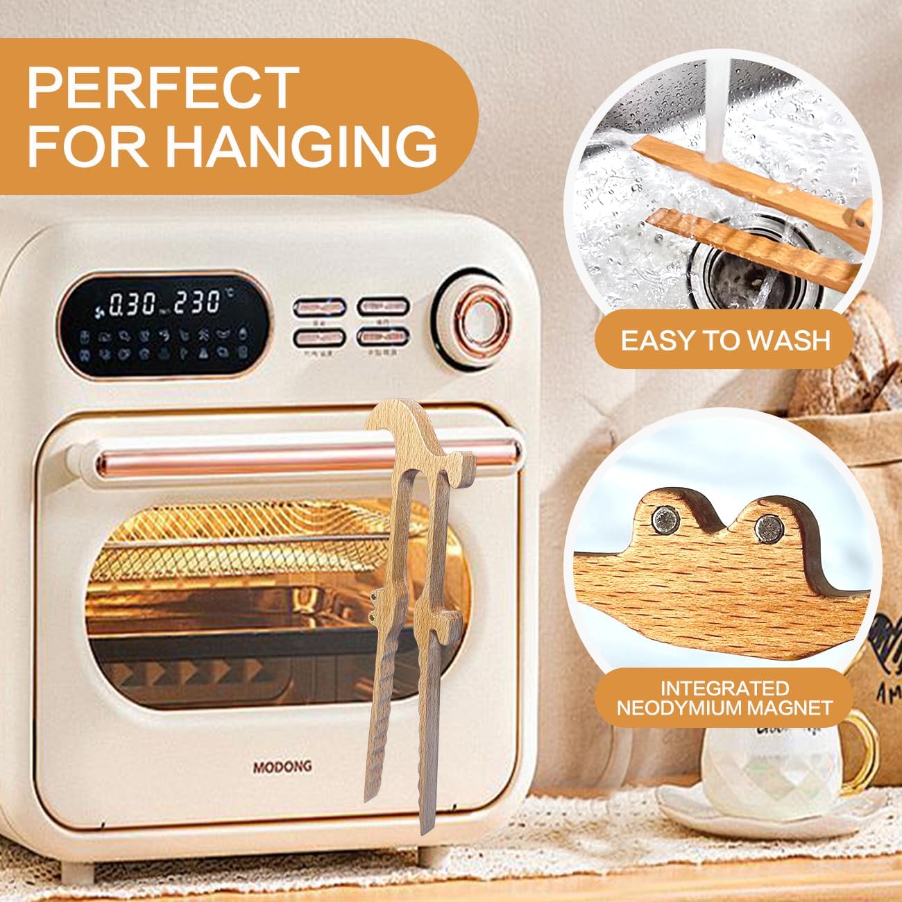 Crocodile-Shaped Wooden Toaster Tongs, 11-Inch Magnetic Kitchen Tongs for Easy Storage, Superior Grip, Oven Rack Puller, Ideal for Toasting, BBQ, Cooking, Cute Kitchen Gadgets and Christmas Gift Ideas