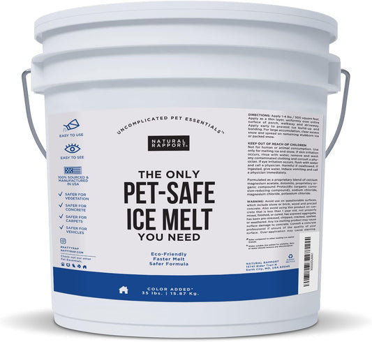 Natural Rapport Pet Friendly Ice Melt - Calcium Chloride Free, Pet Safe Ice Melter, Rock Salt Alternative - Time Release Deicer Formula Lasts 3X Longer (35 lb)