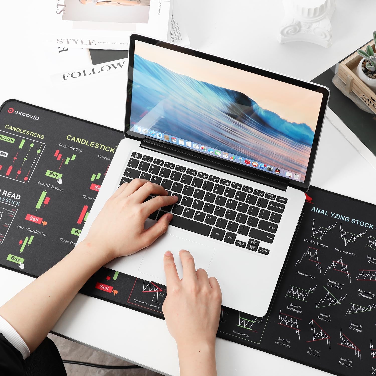 Mouse Pad for Stock Market, Stock Market Invest Day Trader Trading Mouse Pad Chart Patterns Cheat Sheet, Large Computer Mouse Pad with Stitched Edges