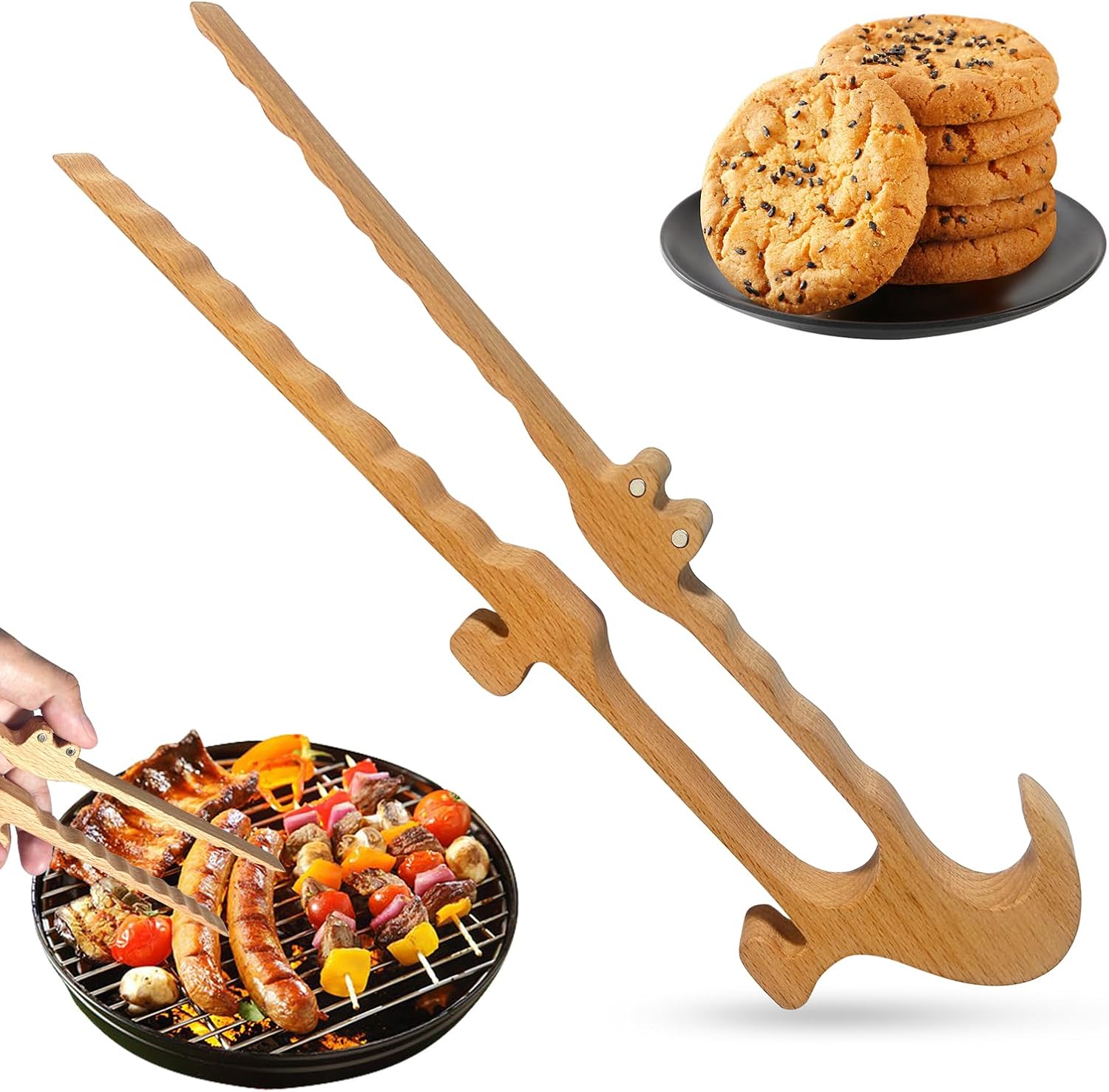 Crocodile-Shaped Wooden Toaster Tongs, 11-Inch Magnetic Kitchen Tongs for Easy Storage, Superior Grip, Oven Rack Puller, Ideal for Toasting, BBQ, Cooking, Cute Kitchen Gadgets and Christmas Gift Ideas