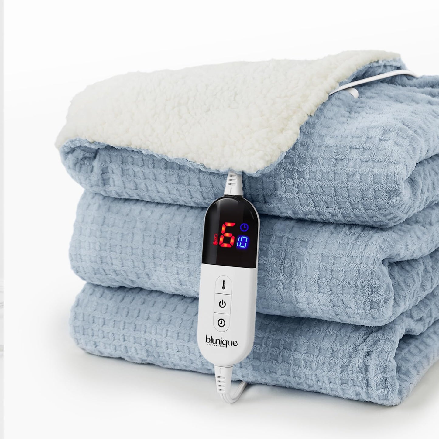 Heated Blanket Electric Throw Waffle, 50x60 Inches Sherpa Fleece Fast Heating Blanket 6 Heating Levels & 4 Hours Auto Off ETL Certification, Grey Throw