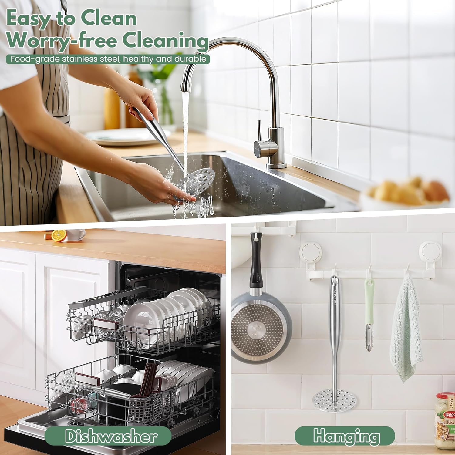 Stainless Steel Potato Masher - Heavy Duty Mashed Potato Maker, Avocado, Sweet Potato, Vegetable, Fruit Mash Tool