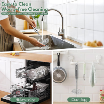 Stainless Steel Potato Masher - Heavy Duty Mashed Potato Maker, Avocado, Sweet Potato, Vegetable, Fruit Mash Tool