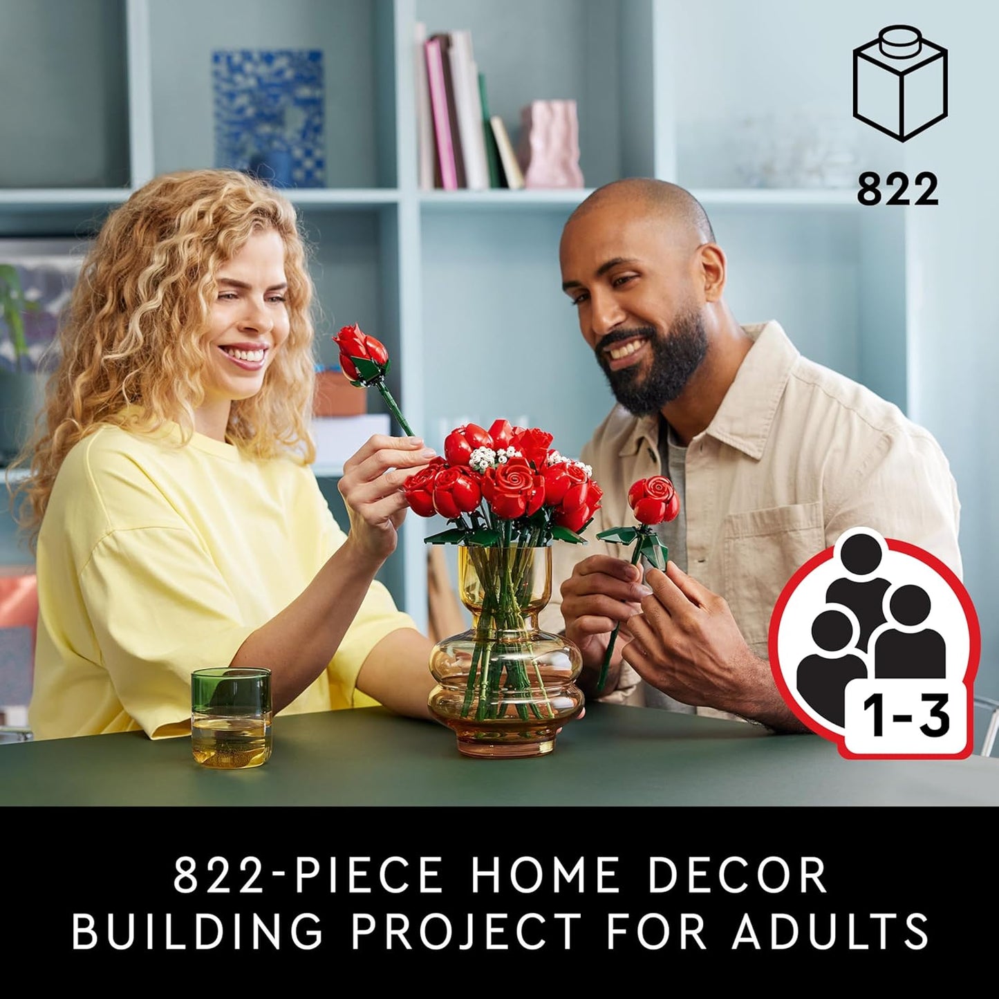 LEGO Botanicals Bouquet of Roses Artificial Flowers - Fake Red Roses Building Set for Adults, Ages 18+ - Gifts for Valentines Day for Her - Home Decor for Table Display - 10328