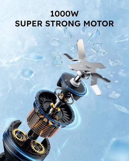 Sangcon 1000W Smoothie Blender for Kitchen, Blenders for Smoothies with (3) Cups (2) Spout Covers (1) Storage Cap (1) To-Go Cap, Portable Blender for Shakes, Ice Crushing, Frozen Drinks, Spices