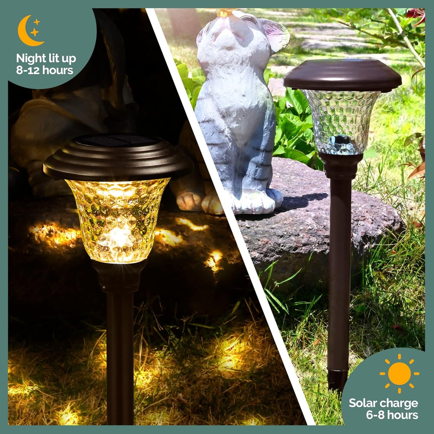 GIGALUMI 8 Pack Solar Pathway Lights, Solar Garden Lights Outdoor Warm White, Waterproof Led Path Lights for Yard, Patio, Landscape, Walkway (Brown)