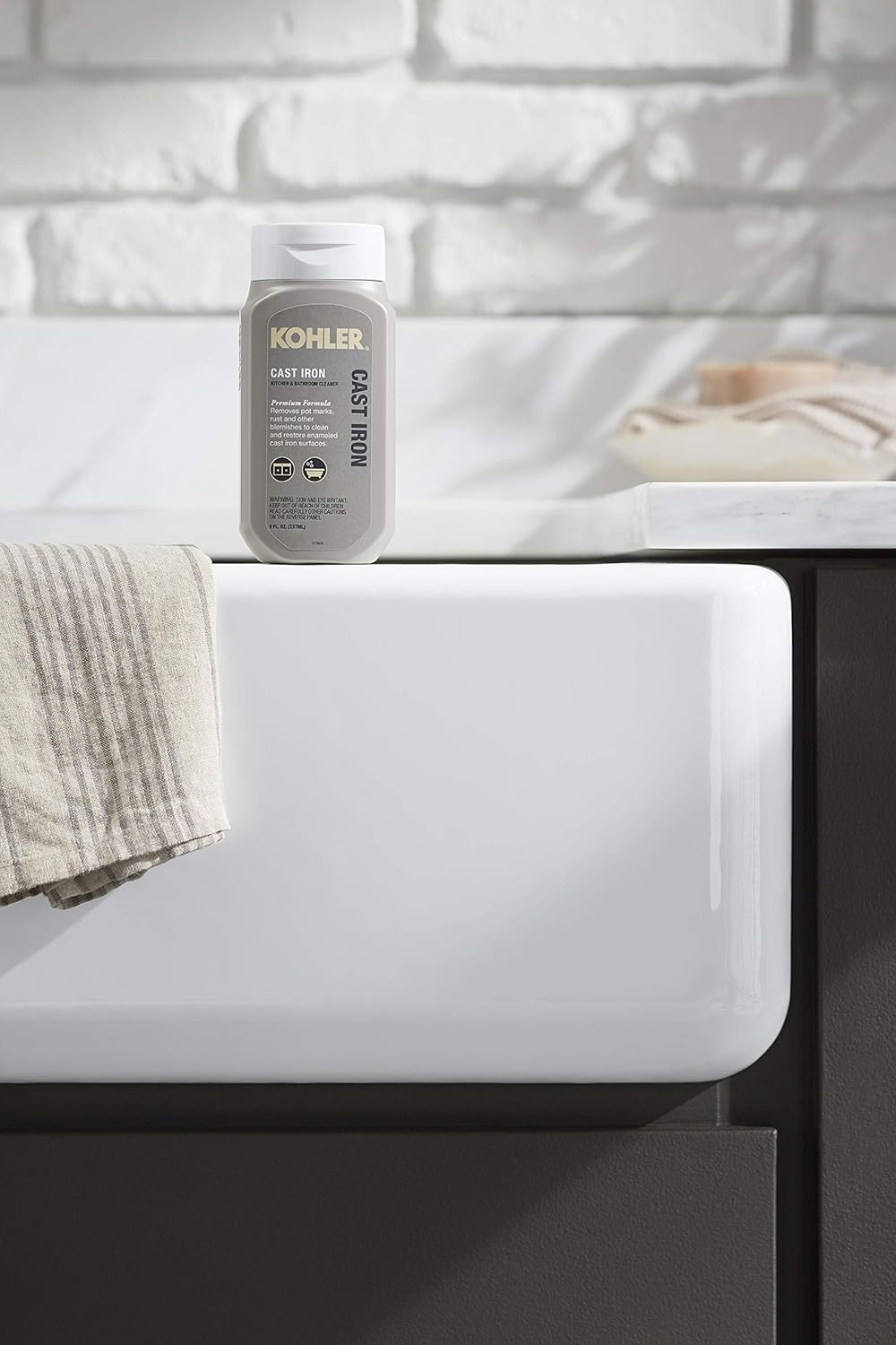 KOHLER K-23725-NA Cast Iron Cleaner, For Kitchen and Bathroom, 8 oz Bottle, Nonabrasive Cream-based Cleaner