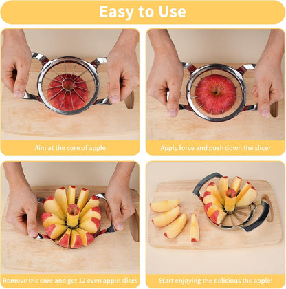 Apple Slicer Upgraded Version 12-Blade Extra Large Apples Corer, Stainless Steel Ultra-Sharp Fruit Cutter, Pitter, Divider for Up to 4 Inches (Update)
