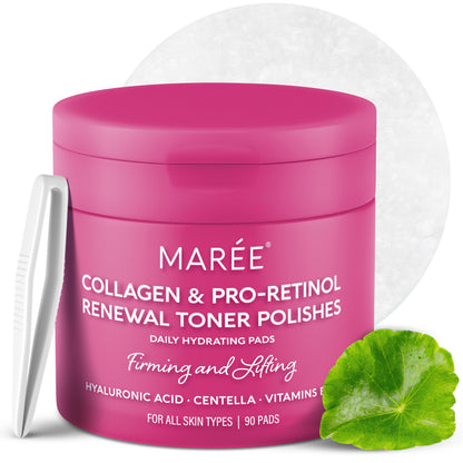 MAREE Glycolic Acid Pads - Toner Pads for Face Cleansing - Exfoliating Pad with Tea Tree Oil, Salicylic Acid & Vitamins E, B3, B5 - Acne Clearing, Skin Pore Resurfacing & Radiance Device - 50 Count