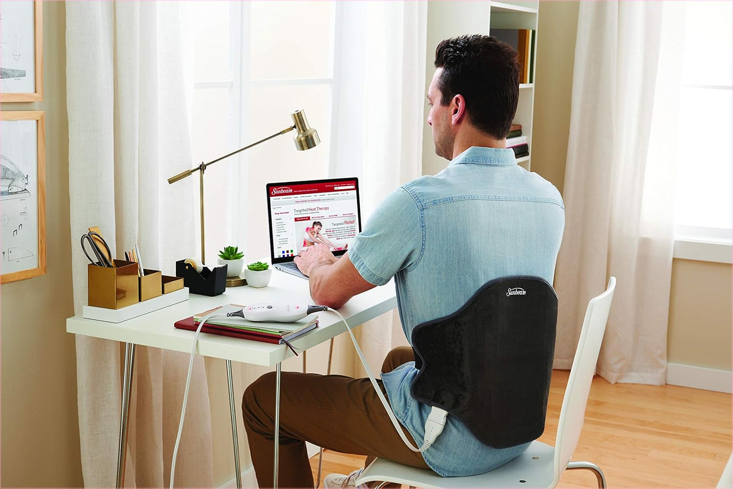 Sunbeam Heating Pad Wrap for Back Pain Relief with Auto Shut Off and Moist Heating Option 23 x 15" Slate Grey