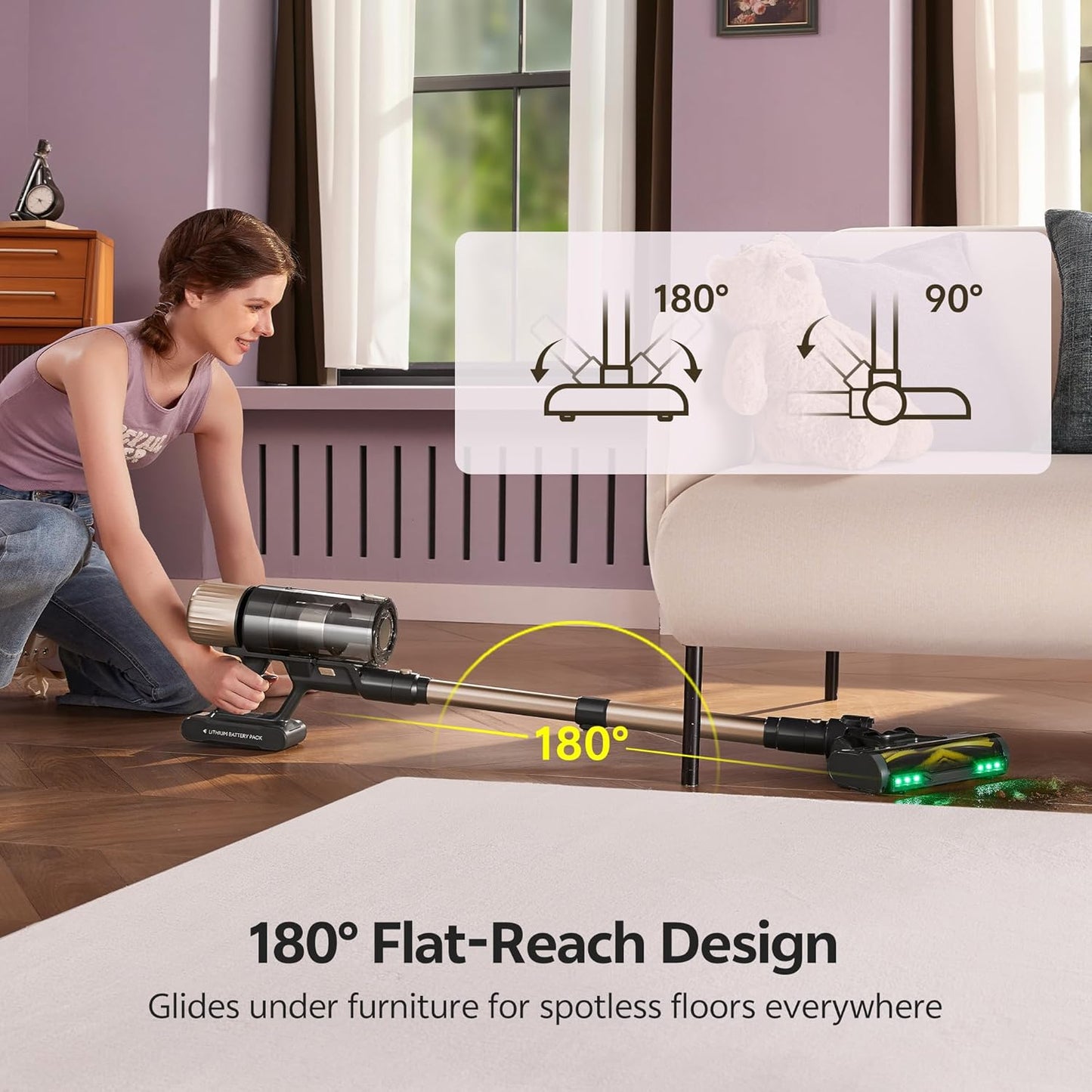 Ultenic Cordless Vacuum Cleaner, 600W 60KPA 65Mins, Stick Vacuum Cordless Rechargeable with Touch Screen, Self-Standing, 180° Lay-Flat, Anti-Tangle Handheld Vacuum Cleaners for Home/Pet Hair/Carpets