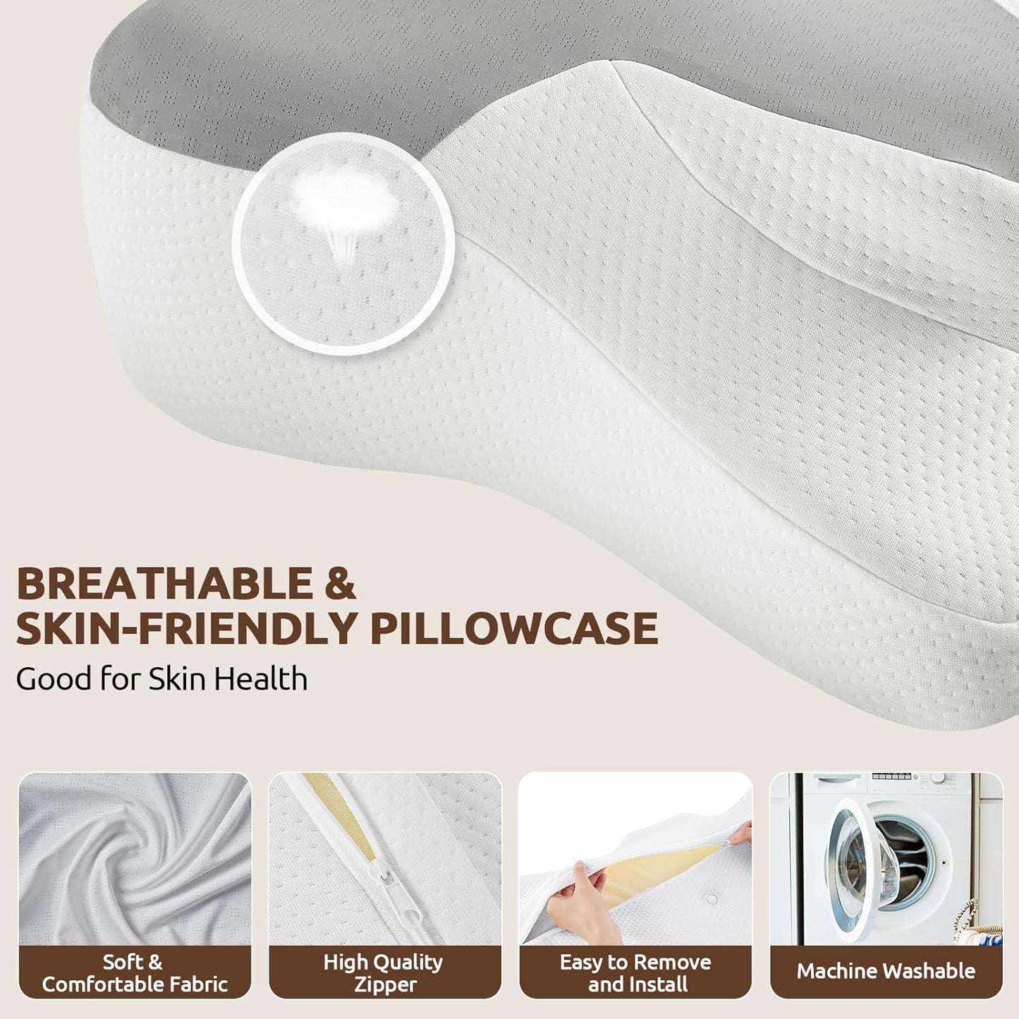 DONAMA Cervical Neck Pillow for Pain Relief,Odorless Contour Memory Foam Pillows with Cooling Pillowcase Cozy Sleeping, Orthopedic Ergonomic Bed Pillows for Side Back Stomach Sleepers