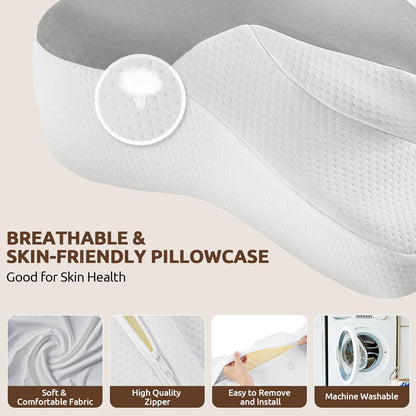 DONAMA Cervical Neck Pillow for Pain Relief,Odorless Contour Memory Foam Pillows with Cooling Pillowcase Cozy Sleeping, Orthopedic Ergonomic Bed Pillows for Side Back Stomach Sleepers
