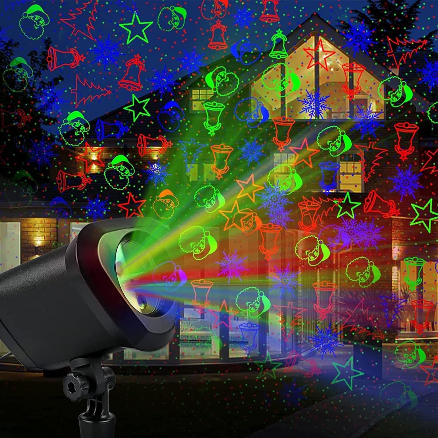 Christmas Projector Lights Outdoor Holiday Laser Lights Landscape Spotlight Red and Green Star Shower with 360 Accessibility Wireless Remote Christmas Decor for Xmas Party Outdoor Garden Patio Wall