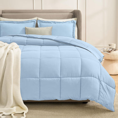 Homelike Moment Queen Comforter Set Grey, Comforters Queen Size Set, Soft Lightweight Down Alternative Bed Comforter Full Size Reversible All Season 3 Pieces Bedding Sets Grey/Light Gray