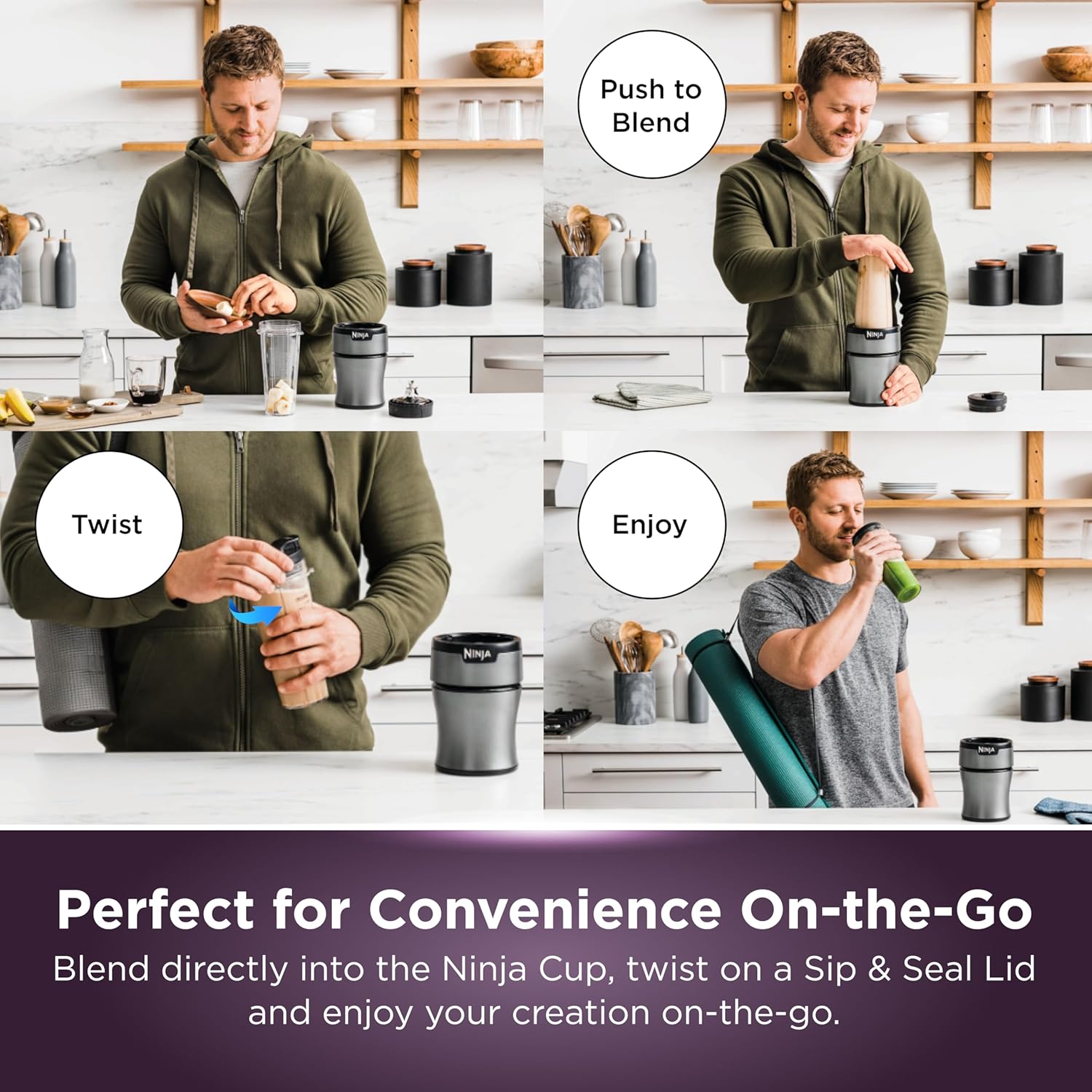Ninja BN301 Nutri-Blender Plus Compact Personal Blender, 900-Peak-Watt Motor, Frozen Drinks, Smoothies, Sauces & More, (3) 20 oz. To-Go Cups, (2) Spout-Lids (1) Storage-Lid, Dishwasher Safe, Silver