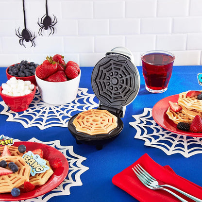 Dash Spiderweb Mini Waffle Maker Halloween Produces Waffles! Easy to Clean & Non-Stick Surfaces! Make Your Own Tasty Homemade Halloween Treats! white, 6.4inches L x 5inches W x 2.8inches H