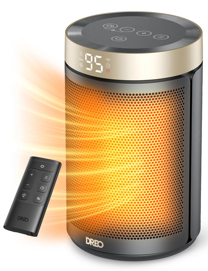 Dreo Space Heater, Portable Electric Heaters for Indoor Use with Thermostat, Digital Display, 1-12H Timer, Eco Mode and Fan Mode, 1500W PTC Ceramic Fast Safety Heat for Office Bedroom Home, Black