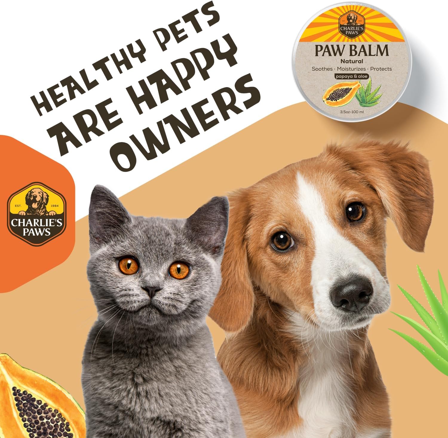 2 Pack Paw Balm for Dog and Cat Pad Balm Nose Cat Butter Moisturizer Wax for Dog Pet Puppy Protect Dry Cracked Paw Foot Heals Restores Paw Elbows with 100% Natural Oil Aloe & Papaya 3.5 Oz