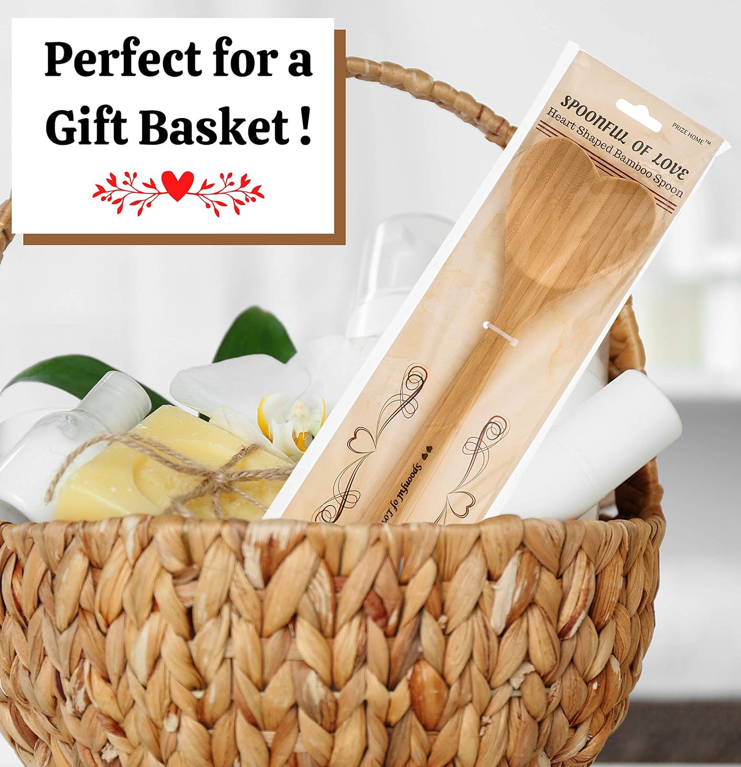 Heart Shaped Bamboo Spoon - Engraved SPOONFUL OF LOVE Wooden Serving Mixing Spoon - Vintage Country Kitchen Wood Utensil - Unique Gift Idea by PRIZE HOME