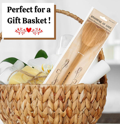 Heart Shaped Bamboo Spoon - Engraved SPOONFUL OF LOVE Wooden Serving Mixing Spoon - Vintage Country Kitchen Wood Utensil - Unique Gift Idea by PRIZE HOME