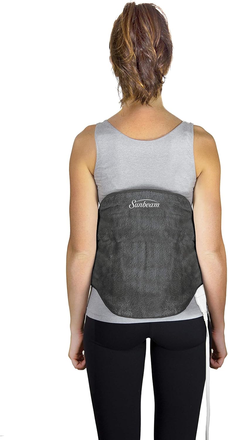 Sunbeam Heating Pad Wrap for Back Pain Relief with Auto Shut Off and Moist Heating Option 23 x 15" Slate Grey