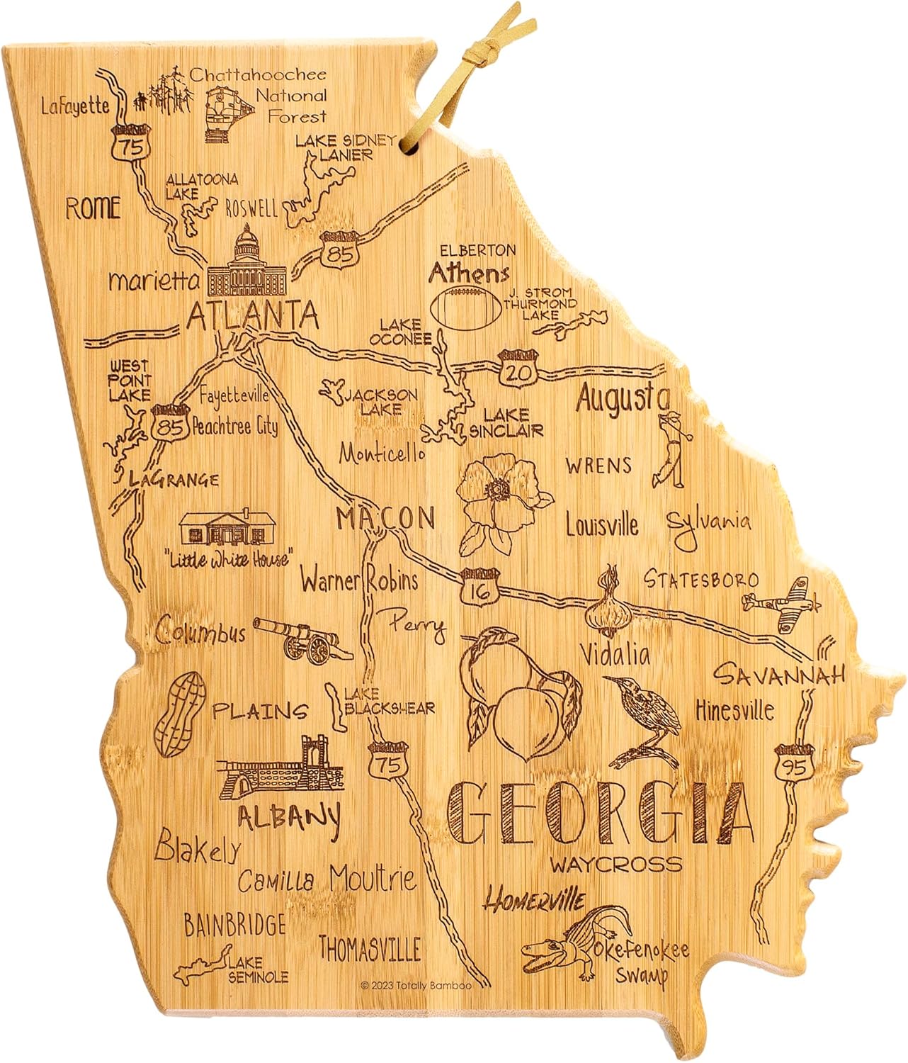 Totally Bamboo Destination Georgia State Shaped Cutting Board, Charcuterie and Cheese Serving Board – Georgia Gift for Home Décor or Everyday Kitchen Use