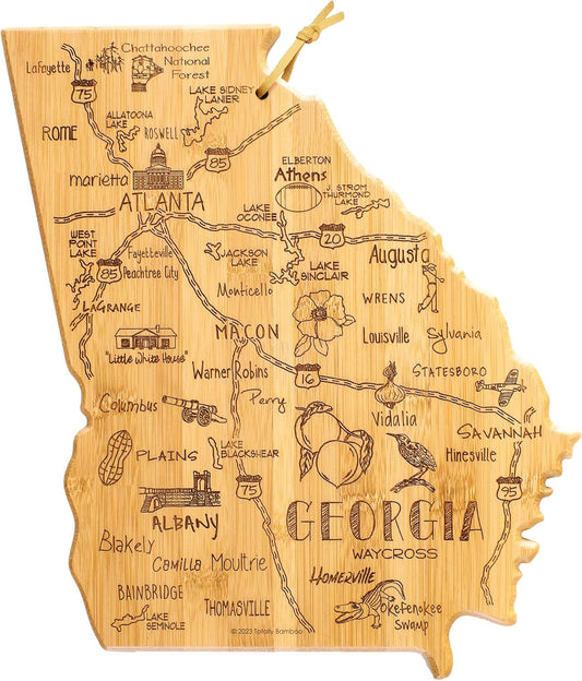 Totally Bamboo Destination Georgia State Shaped Cutting Board, Charcuterie and Cheese Serving Board – Georgia Gift for Home Décor or Everyday Kitchen Use
