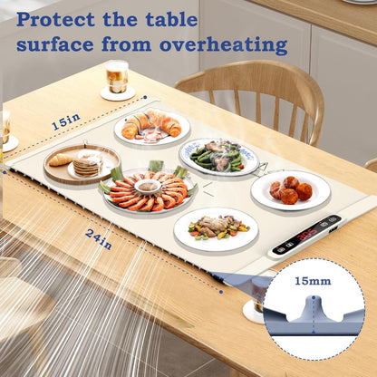 Food Warming Mat, Electric Warming Tray with Child Lock, Premium-Grade Silicone Mat, Heating Fastly in 10s, Portable Design for Home and Kitchen (Beige)