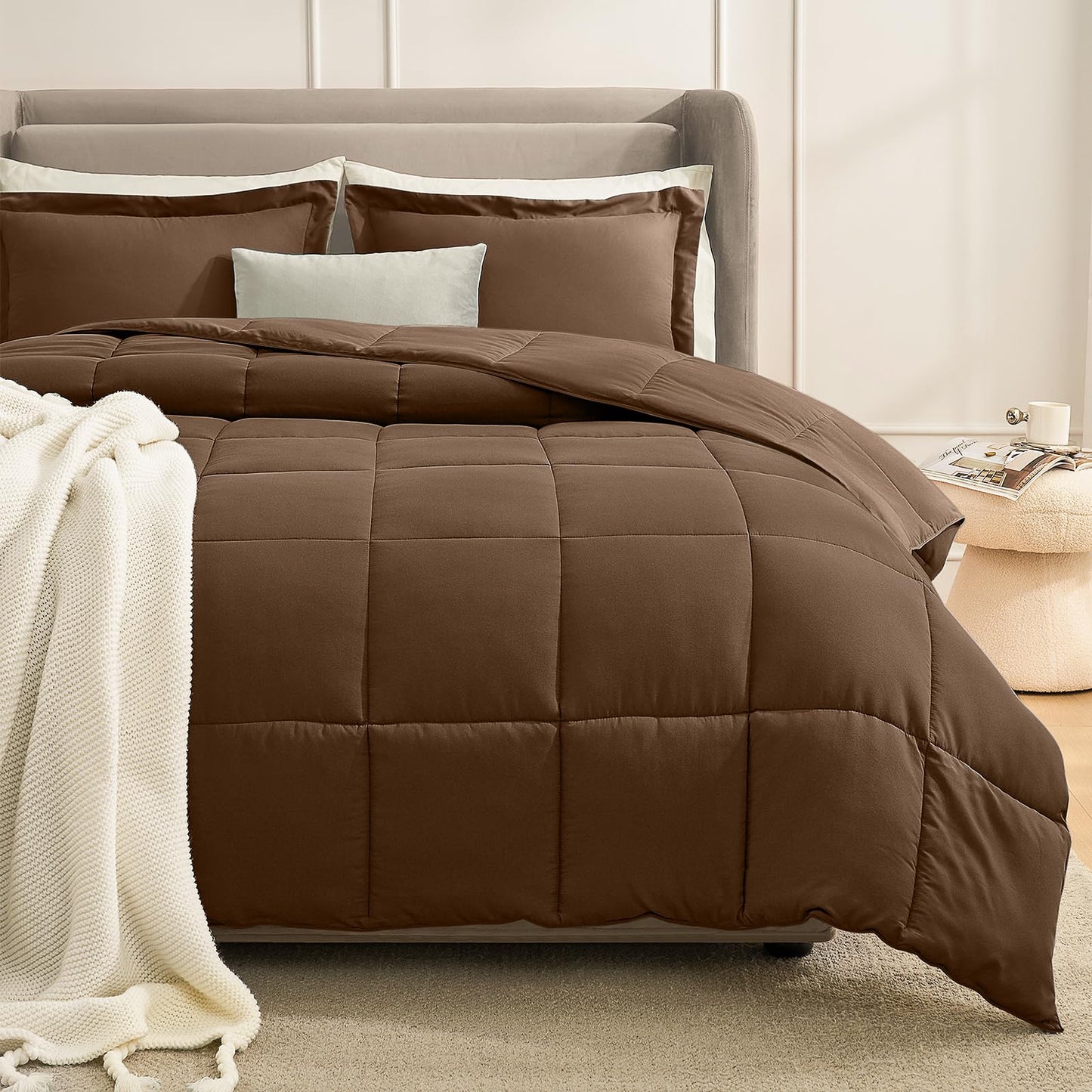 Homelike Moment Queen Comforter Set Grey, Comforters Queen Size Set, Soft Lightweight Down Alternative Bed Comforter Full Size Reversible All Season 3 Pieces Bedding Sets Grey/Light Gray