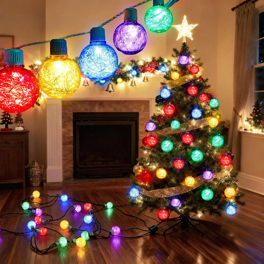 Waterproof Christmas G40 Globe String Lights 18FT 25 LED Plug in - Outdoor Colorful Patio Balcony Garden Hanging Decorations, Grinch Christmas Tree Lights for Porch, Camping & Party Use