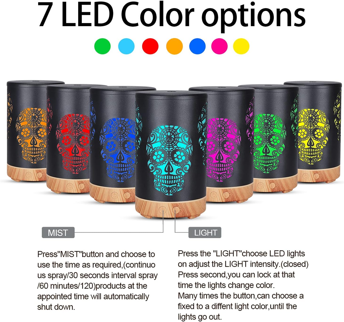 Essential Oil Diffuser, Diffusers for Essential Oils Aromatherapy Diffuser Cool Mist Humidifier with 7 Colors Lights 3 Mist Mode Waterless Auto Off for Gaming Room Office, Iron Black