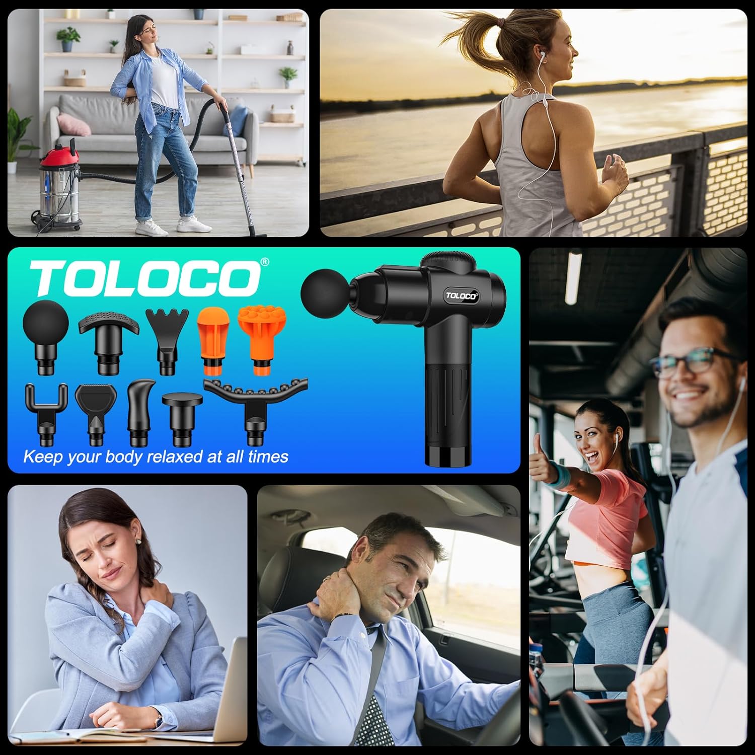 TOLOCO Massage Gun, Deep Tissue Back Massage for Athletes for Pain Relief, Percussion Massager with 10 Massages Heads & Silent Brushless Motor, Mothers Day Gifts for Mom, Black