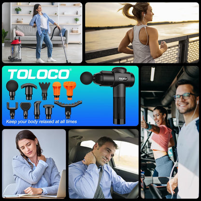 TOLOCO Massage Gun, Deep Tissue Back Massage for Athletes for Pain Relief, Percussion Massager with 10 Massages Heads & Silent Brushless Motor, Mothers Day Gifts for Mom, Black