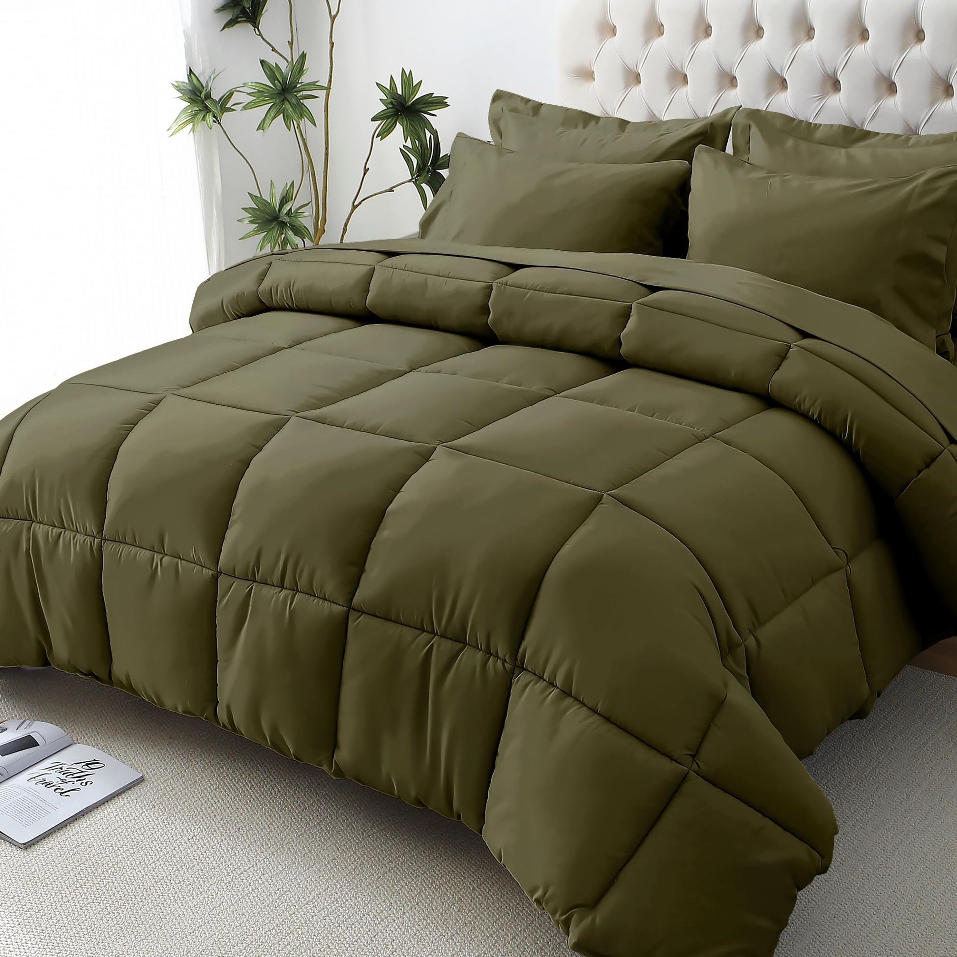 JOLLYVOGUE Queen Comforter Set, 7-Piece Bed in a Bag Queen, Ultra-Soft Comforters Queen Size, Queen Size Comforter Sets, Goose Down Alternative, Oeko-TEX Certified, Sheets & Pillowcases
