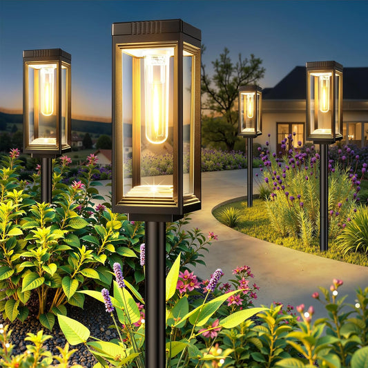 WdtPro Solar Pathway Lights Outdoor, 8 Pack Upgraded Bright Solar Lights Outdoor Waterproof, Auto On/Off, 15+ Hours Runtime, Solar-Powered Light for Path Yard Garden Driveway Walkway Patio, Warm White