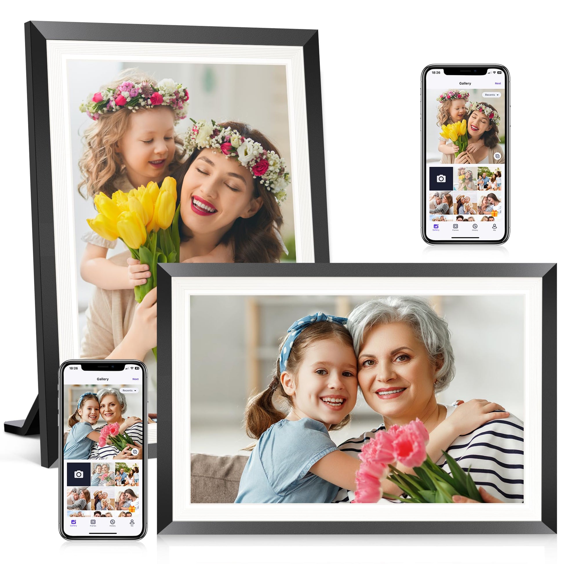 BIGASUO 10.1" WiFi Digital Picture Frame with LED Light, 1280 * 800 HD Touch Screen Smart Photo Frame, 32GB Memory, Support USB/SD Card, Auto-Rotate, Share Photos/Videos Remotely via Uhale APP